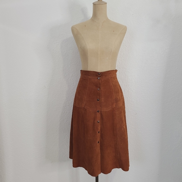 70s Vintage Brown Suede Leather Button Up Skirt - Picture 10 of 11